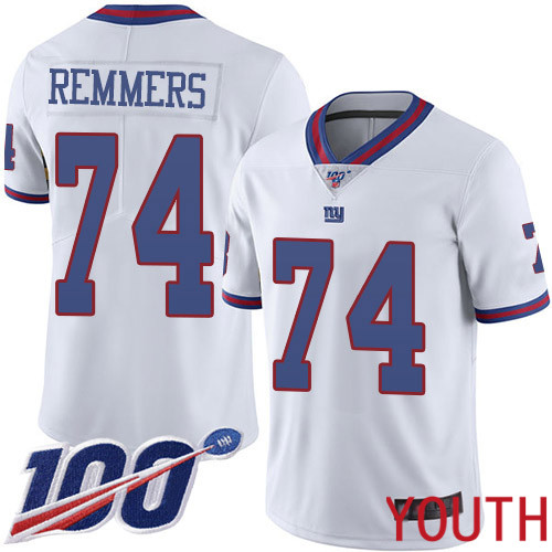 Youth New York Giants 74 Mike Remmers Limited White Rush Vapor Untouchable 100th Season Football NFL Jersey